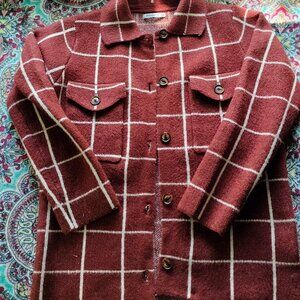 Staccato Red and White Plaid Thick Button Down Cardigan Jacket Small